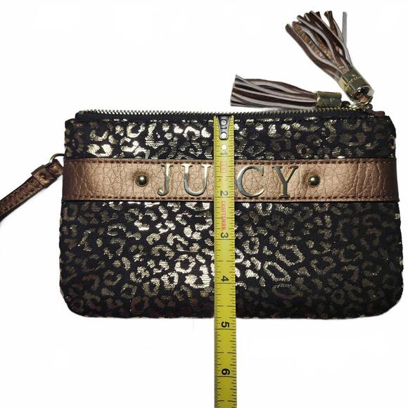 Juicy Couture Women's Black and Gold Leopard Print Wristlet Clutch Size Small - Picture 6 of 6